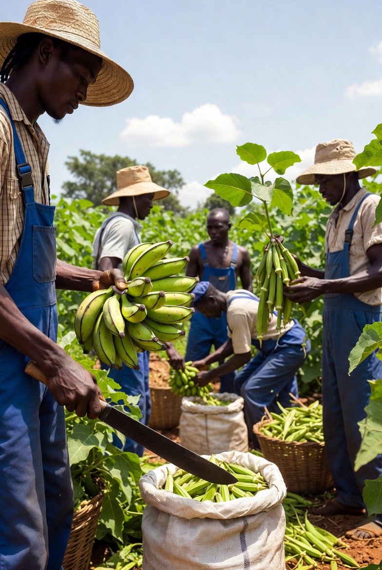 Green crop block under blue sky